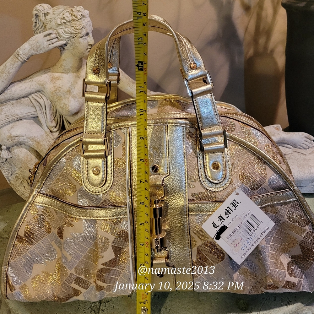 L.A.M.B. Gwen Stefani Gold Glam Jill Satchel Luxury Designer Metalic Leather 81 - Picture 12 of 15